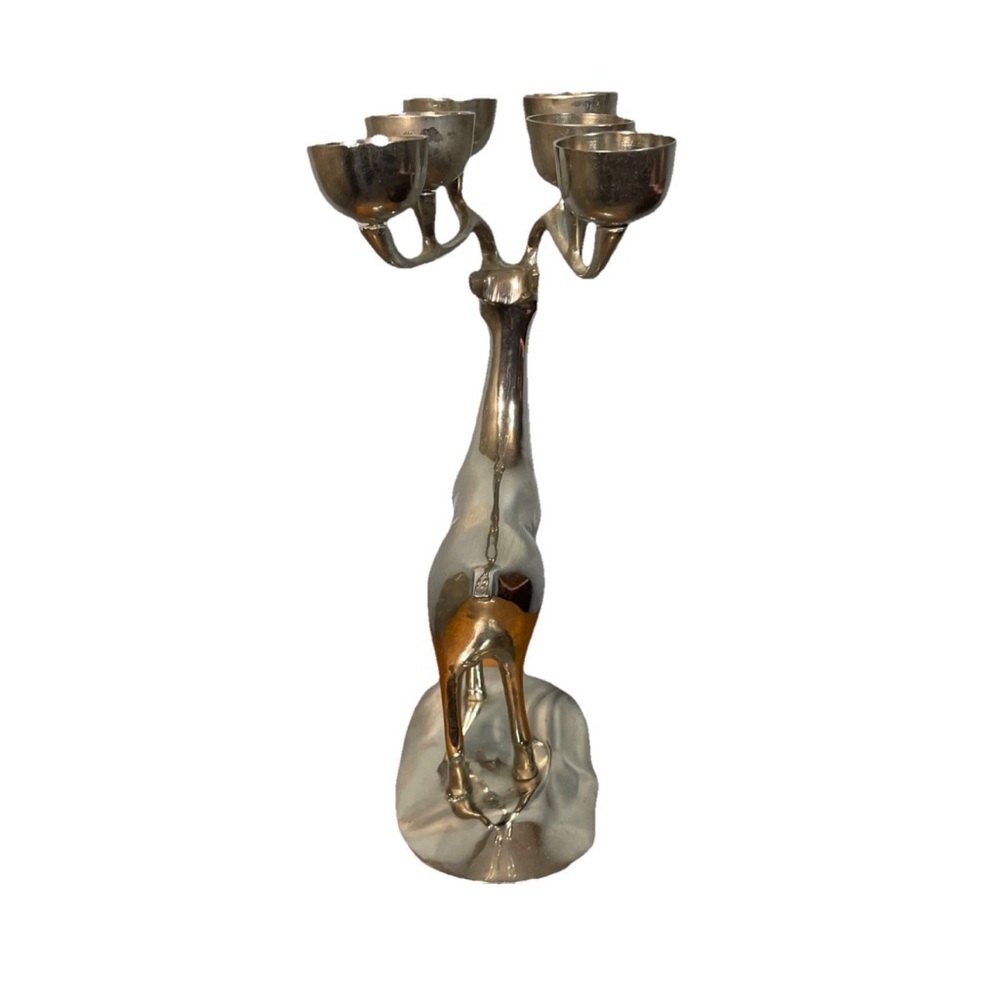 Silver Chrome Metal Reindeer 6 Candle Holder Holiday Christmas - Picture 4 of 5